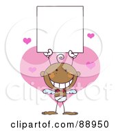 Poster, Art Print Of Black Baby Male Stick Cupid Holding A Blank Sign