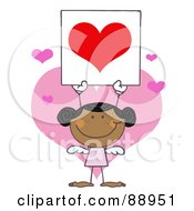 Poster, Art Print Of Stick Black Girl Cupid Holding A Red Heart Sign