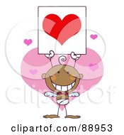 Poster, Art Print Of Stick Black Boy Cupid Holding A Red Heart Sign