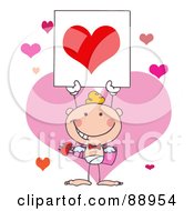 Poster, Art Print Of White Boy Stick Cupid Holding A Red Heart Sign