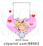 Poster, Art Print Of Blond Female Stick Cupid Holding A Blank Sign