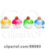 Poster, Art Print Of Row Of Colorful Strawberry Topped Cupcakes