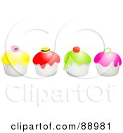 Poster, Art Print Of Row Of Colorful Candy Topped Cupcakes