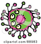 Green And Pink Grinning Germ Cartoon