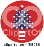Royalty Free RF Clipart Illustration Of A Patriotic Christmas Tree With White Stars Over A Red Circle by Prawny