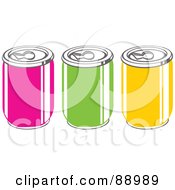 Row Of Pink Green And Yellow Soda Cans