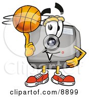 Poster, Art Print Of Camera Mascot Cartoon Character Spinning A Basketball On His Finger