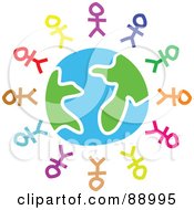 Royalty Free RF Clipart Illustration Of Colorful Stick People Around Earth