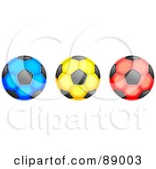 Poster, Art Print Of Rrow Of Green Yellow And Red Soccer Balls