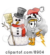 Poster, Art Print Of Cloud Mascot Cartoon Character With A Snowman On Christmas