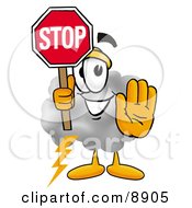 Cloud Mascot Cartoon Character Holding A Stop Sign