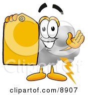 Cloud Mascot Cartoon Character Holding A Yellow Sales Price Tag