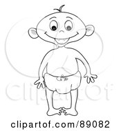 Royalty Free RF Clipart Illustration Of An Outlined Baby Boy Standing In A Diaper