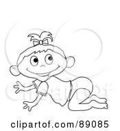 Royalty Free RF Clipart Illustration Of An Outlined Baby Girl Crawling Version 4