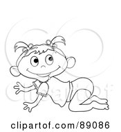 Royalty Free RF Clipart Illustration Of An Outlined Baby Girl Crawling Version 2 by Pams Clipart