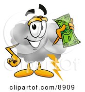 Poster, Art Print Of Cloud Mascot Cartoon Character Holding A Dollar Bill