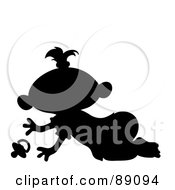 Poster, Art Print Of Black Silhouetted Baby Girl Crawling With A Pacifier