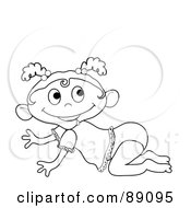 Royalty Free RF Clipart Illustration Of An Outlined Baby Girl Crawling Version 3