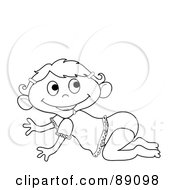 Poster, Art Print Of Outlined Baby Girl Crawling - Version 1