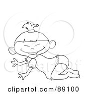 Royalty Free RF Clipart Illustration Of An Outlined Asian Baby Girl Crawling