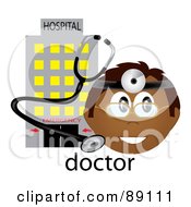 Royalty Free RF Clipart Illustration Of A Male Hispanic Doctor With A Stethoscope And Hospital by Pams Clipart