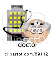 Royalty Free RF Clipart Illustration Of A Male Caucasian Doctor With A Stethoscope And Hospital by Pams Clipart