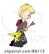 Poster, Art Print Of Kneeling Blond Male Guitarist