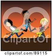 Royalty Free RF Clipart Illustration Of A Rock Band Of Three Guitarists On Stage by Pams Clipart