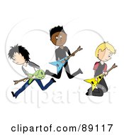 Group Of Three Male Guitarists In A Rock Band
