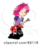 Poster, Art Print Of Kneeling Pink Haired Female Guitarist