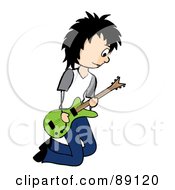 Royalty Free RF Clipart Illustration Of A Kneeling Black Haired Male Guitarist