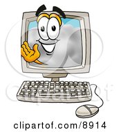 Cloud Mascot Cartoon Character Waving From Inside A Computer Screen