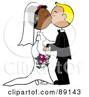 Royalty Free RF Clipart Illustration Of A Black And Caucasian Wedding Couple Smooching by Pams Clipart