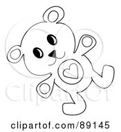 Royalty Free RF Clipart Illustration Of An Outlined Teddy Bear With A Heart Belly by Pams Clipart
