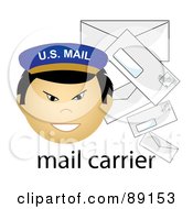 Poster, Art Print Of Male Asian Mail Carrier With Letters