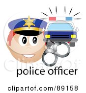 Poster, Art Print Of Male Caucasian Police Officer With Handcuffs And A Car