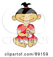 Poster, Art Print Of Asian Baby Girl Holding A Bottle