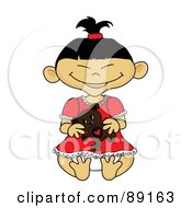 Poster, Art Print Of Asian Baby Girl Holding A Teddy Bear