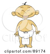 Poster, Art Print Of Asian Baby Boy Standing In A Diaper