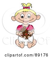 Poster, Art Print Of Blond Caucasian Baby Girl Holding A Teddy Bear