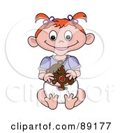 Royalty Free RF Clipart Illustration Of A Red Haired Caucasian Baby Girl Holding A Teddy Bear by Pams Clipart