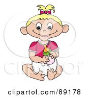 Poster, Art Print Of Blond Caucasian Baby Girl Holding A Bottle