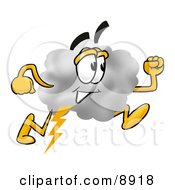 Clipart Picture Of A Cloud Mascot Cartoon Character Running