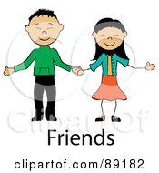 Poster, Art Print Of Stick Asian Couple Holding Hands Over Friends