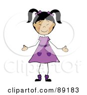 Stick Asian Girl In A Purple Dress