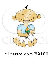Poster, Art Print Of Asian Baby Boy Holding A Bottle