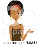 Royalty Free RF Clipart Illustration Of A Gorgeous Black Woman Winking And Presenting With Her Hand by Melisende Vector