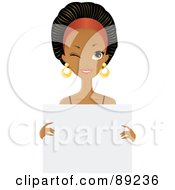 Royalty Free RF Clipart Illustration Of A Gorgeous Black Woman Winking And Holding A Blank White Sign