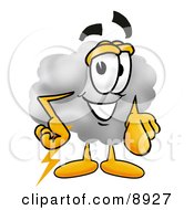 Clipart Picture Of A Cloud Mascot Cartoon Character Pointing At The Viewer by Toons4Biz