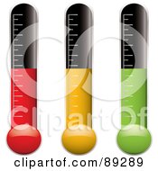 Royalty Free RF Clipart Illustration Of A Digital Collage Of Red Yellow And Green Thermometer Variations by michaeltravers #COLLC89289-0111